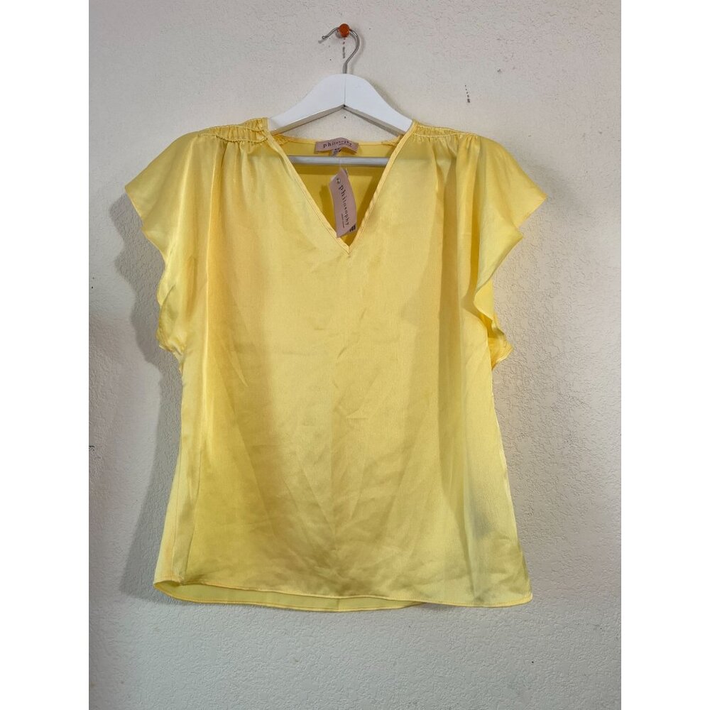 Philosophy Republic Clothing Women Yellow Satin Flutter Sleeve Blouse Medium New
